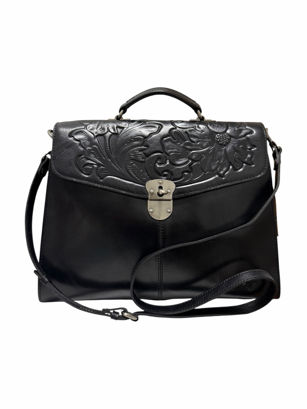 Patricia Nash Black Floral Leather Briefcase